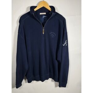 Tommy Bahama Mens Navy Atlanta Braves 1/4 Zip Pullover Sweatshirt L